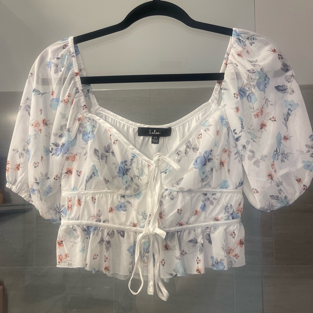 Lulus white floral crop top going out top